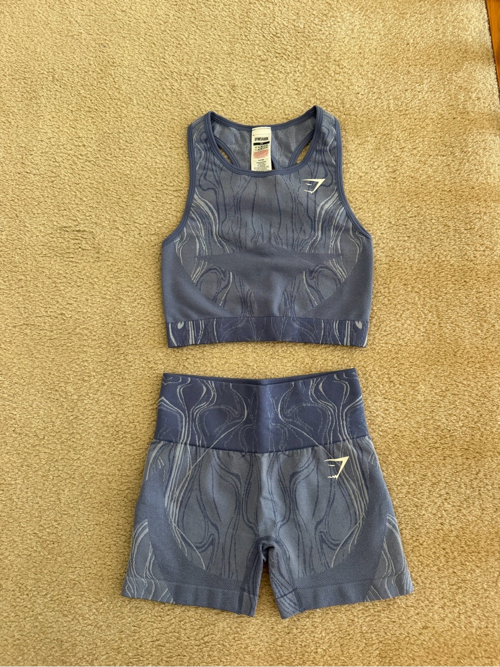 Gymshark Slate Blue Seamless Sports Bra and Shorts Set